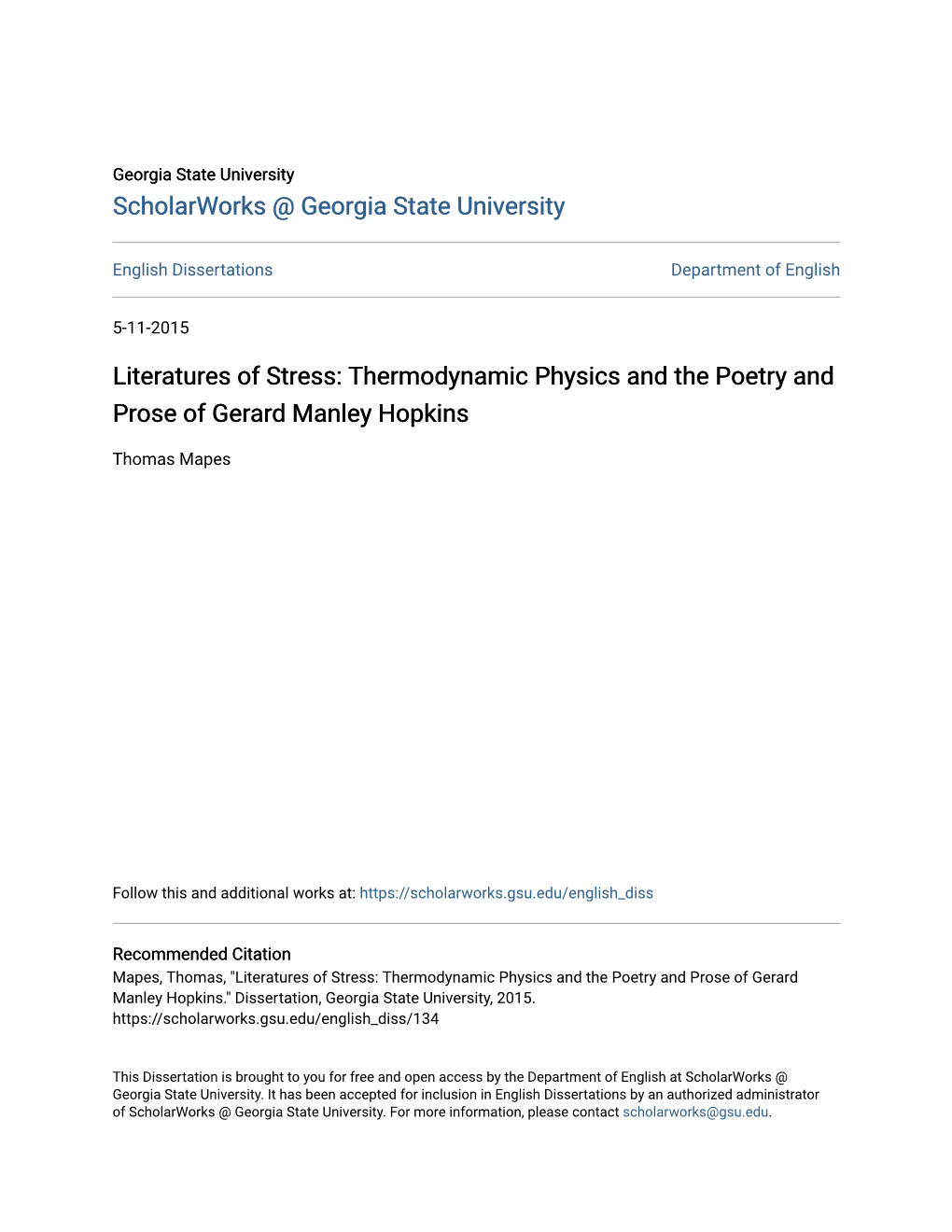 Thermodynamic Physics and the Poetry and Prose of Gerard Manley Hopkins