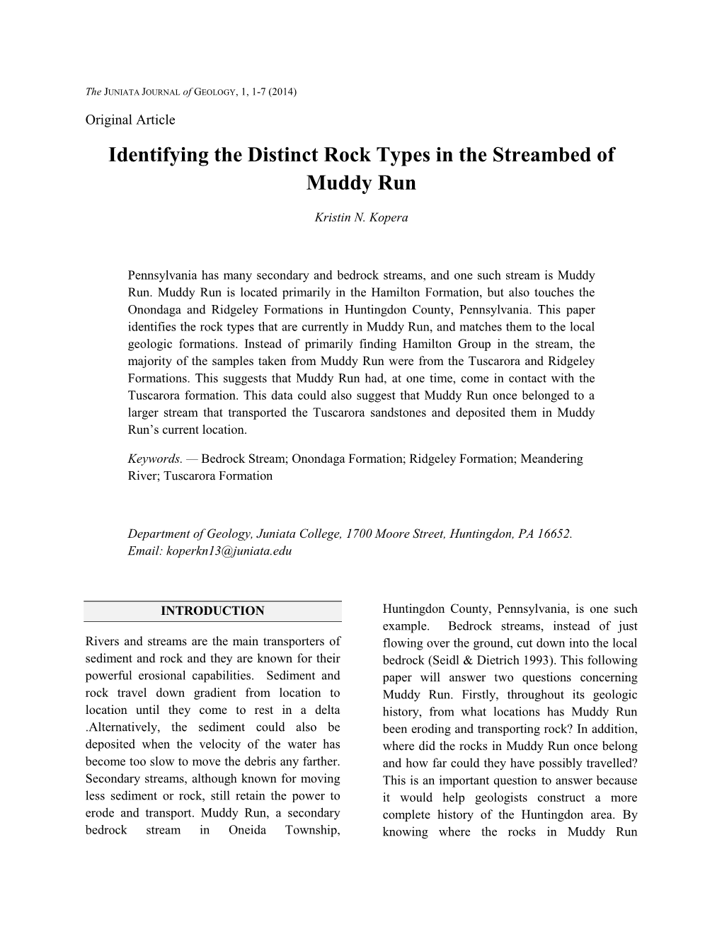 Identifying the Distinct Rock Types in the Streambed of Muddy Run