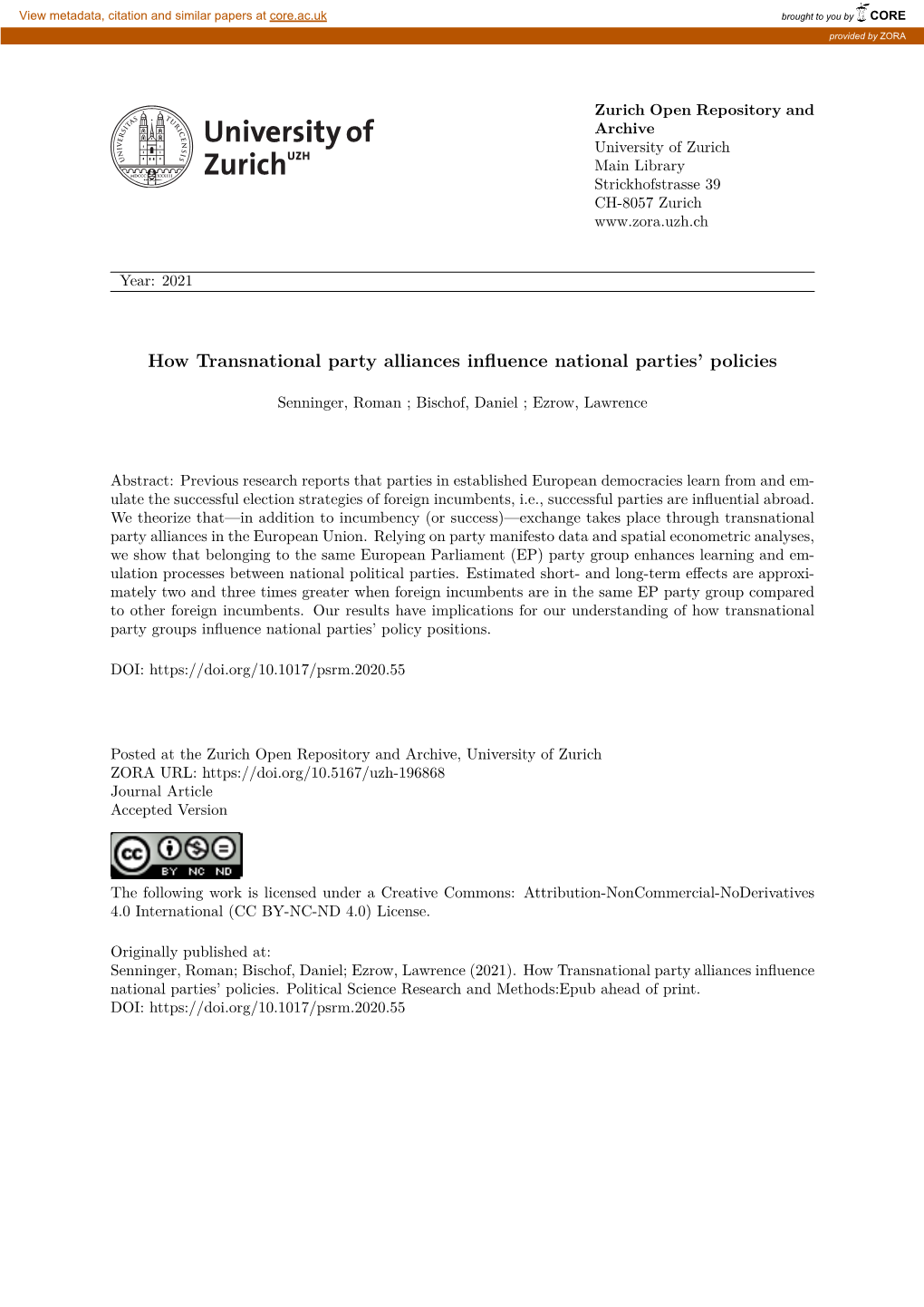 How Transnational Party Alliances Influence National Parties' Policies