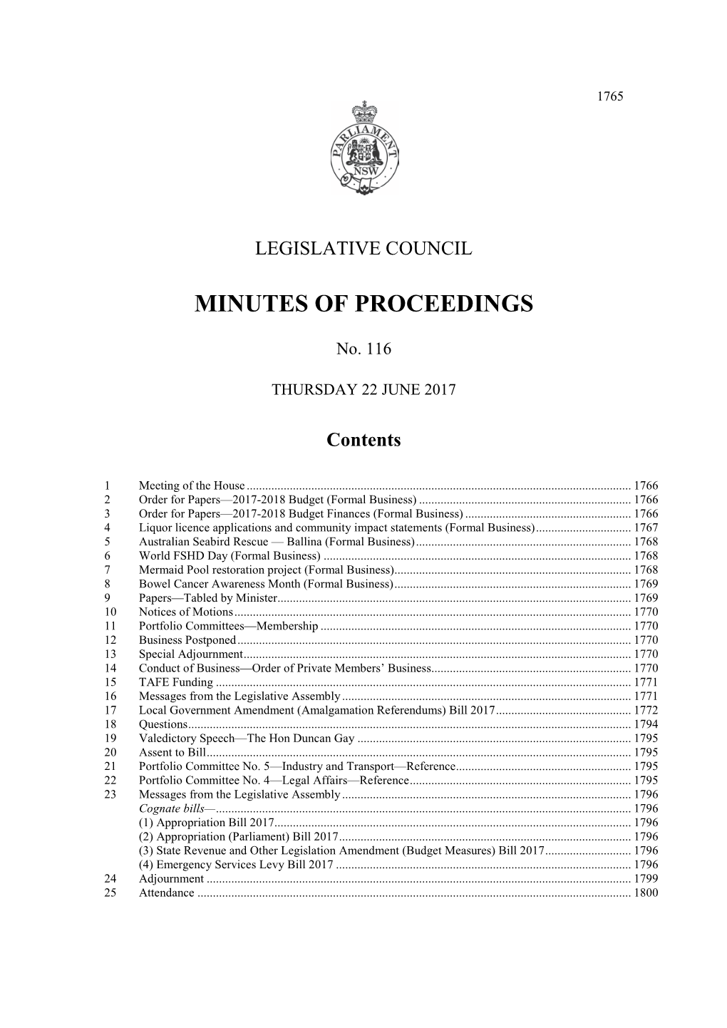 Minutes of Proceedings