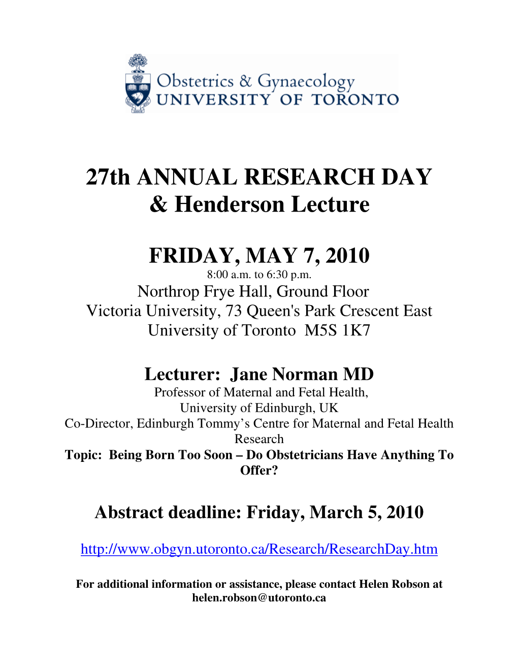 27Th ANNUAL RESEARCH DAY & Henderson Lecture