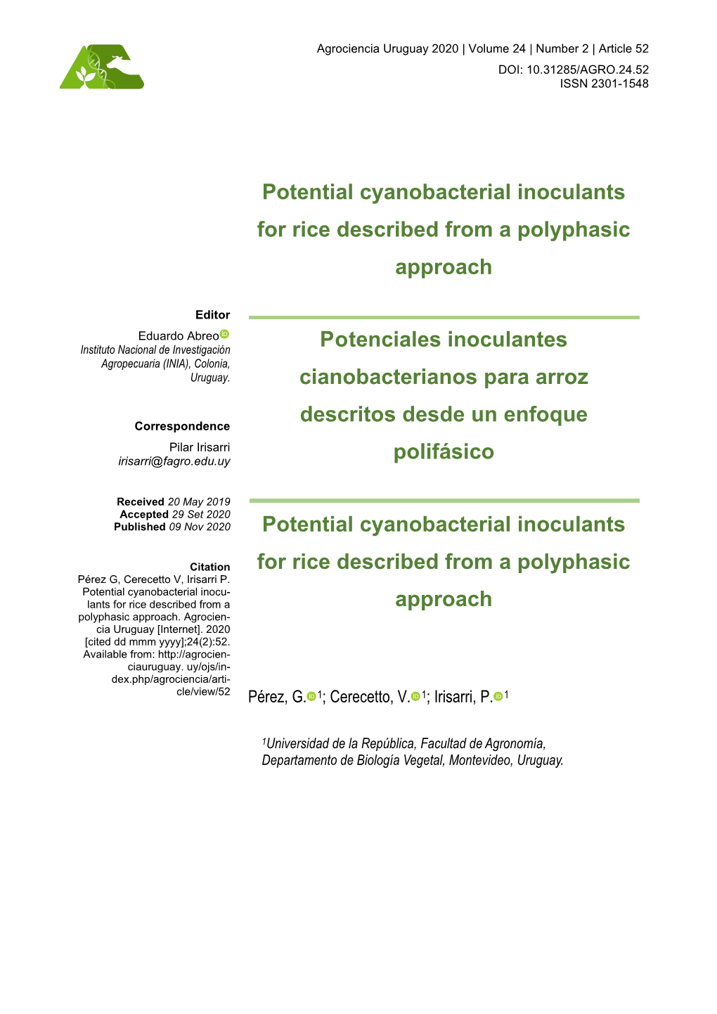 Potential Cyanobacterial Inoculants for Rice Described from a Polyphasic Approach