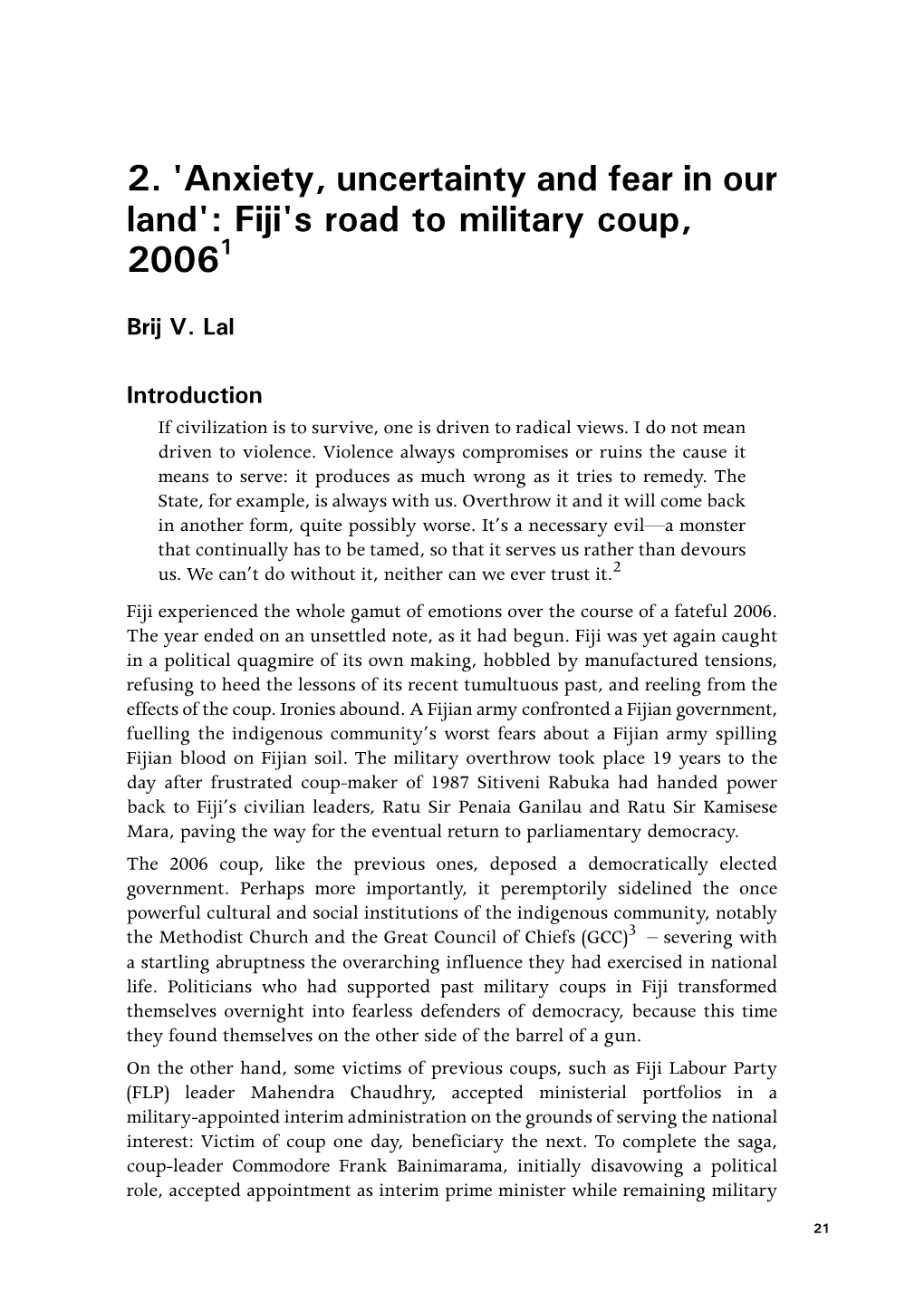 Fiji's Road to Military Coup, 20061