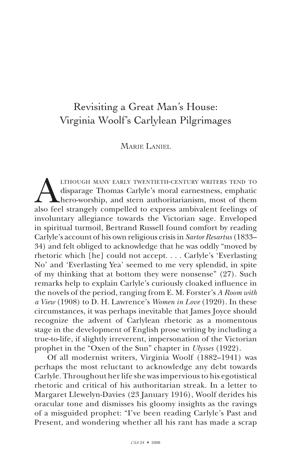 Virginia Woolf's Carlylean Pilgrimages