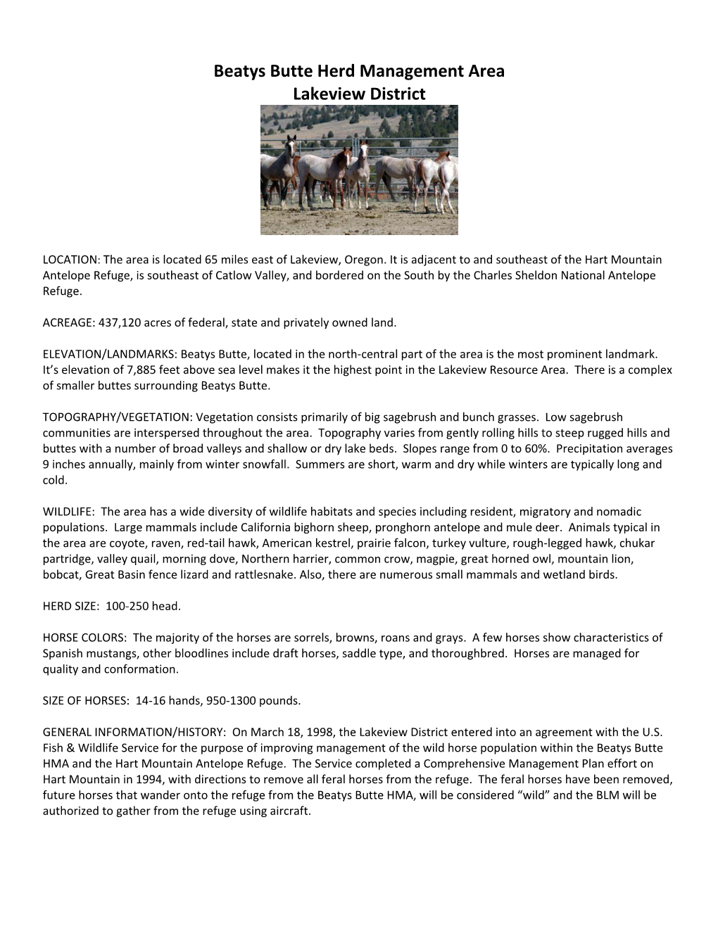 Beatys Butte Herd Management Area Description