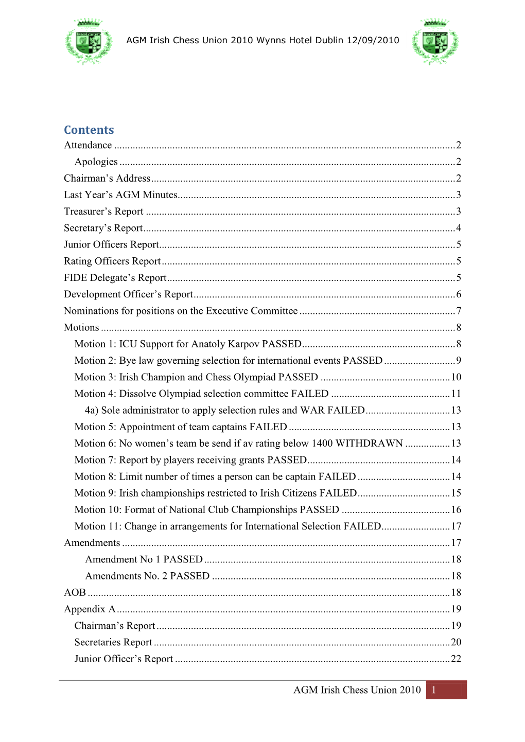 Contents Attendance