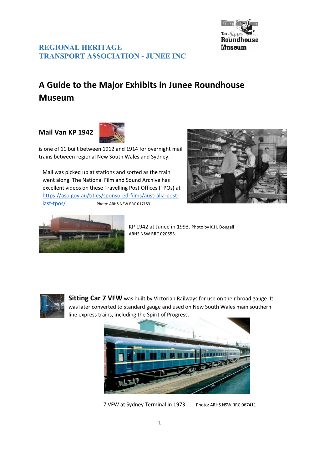 A Guide to the Major Exhibits in Junee Roundhouse Museum