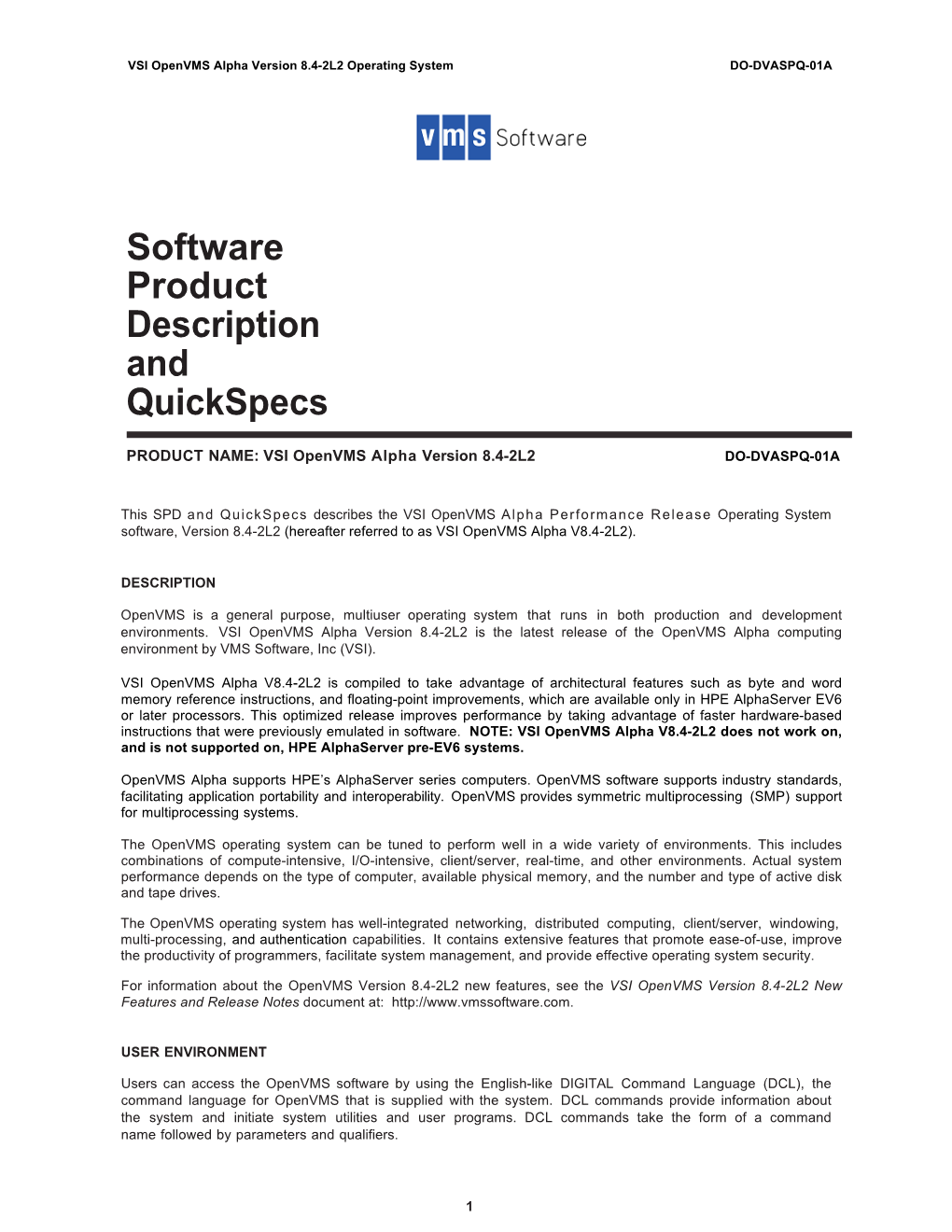 Software Product Description and Quickspecs