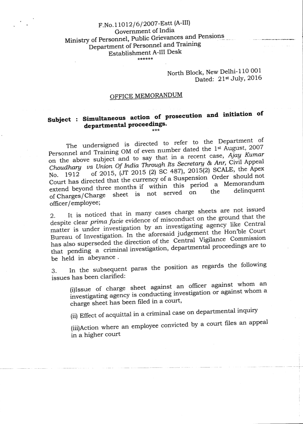 F.No.11012/6/2007-Estt (A-III) Government of India Ministry Of