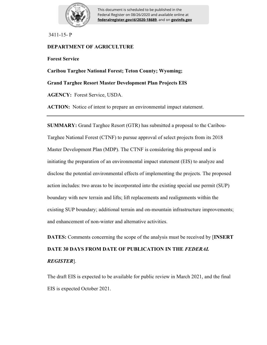 Grand Targhee Resort Master Development Plan Projects EIS