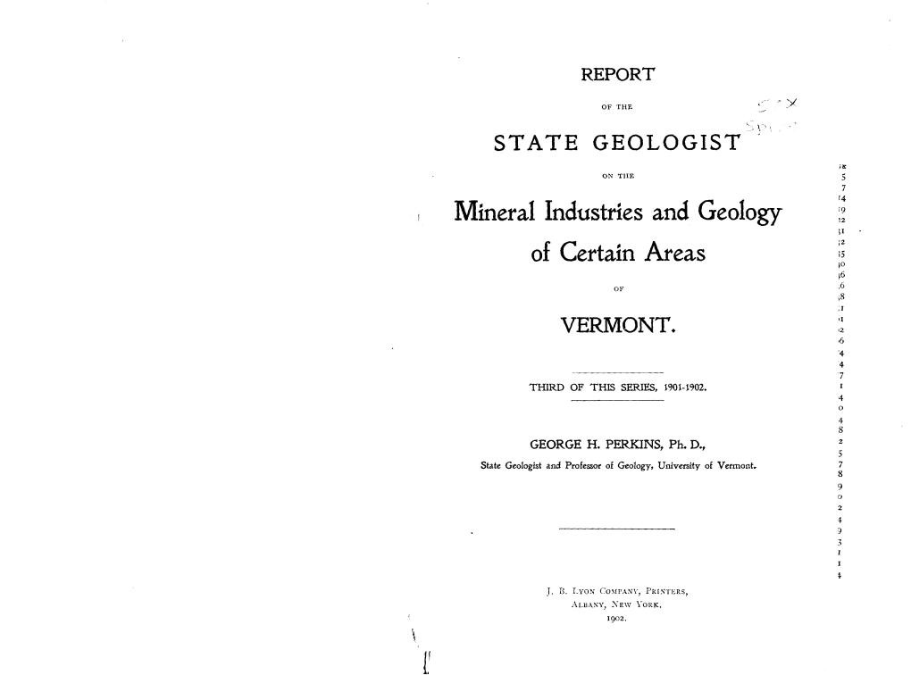 Mineral Industries and Geology of Certain Areas