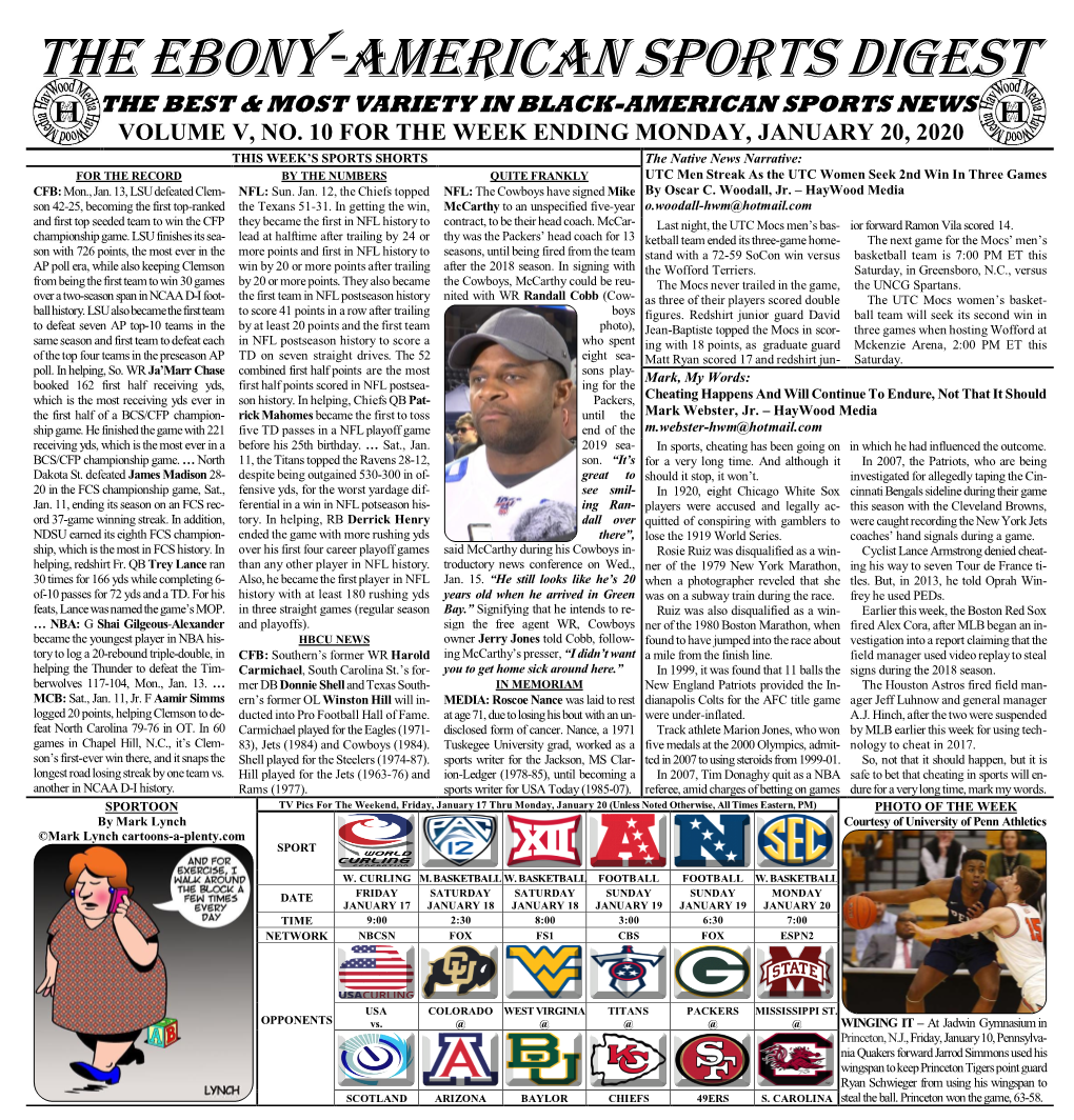 The Ebony-American Sports Digest the BEST & MOST VARIETY in BLACK-AMERICAN SPORTS NEWS VOLUME V, NO