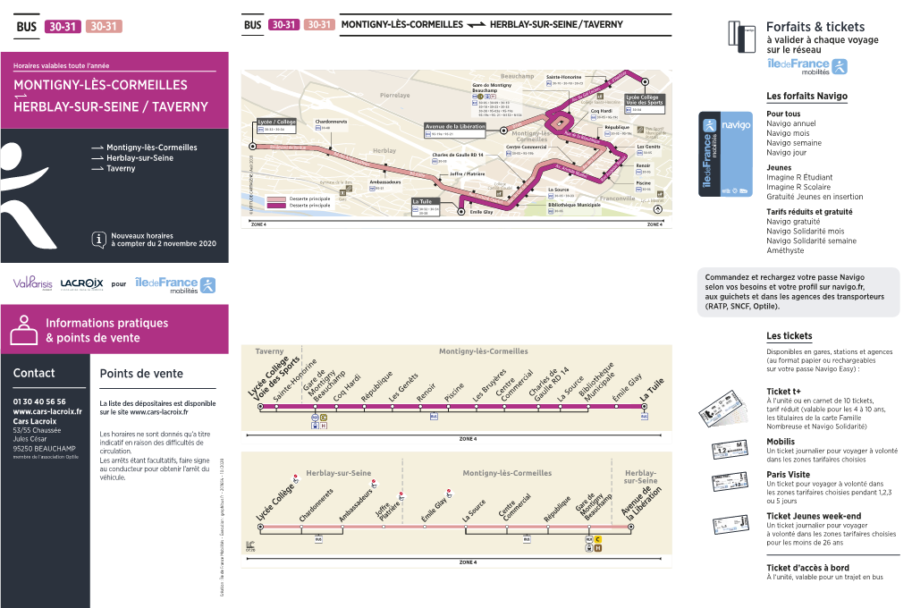 MONTIGNY-LÈS-CORMEILLES HERBLAY-SUR-SEINE / TAVERNY Forfaits & Tickets À Valider À Chaque Voyage