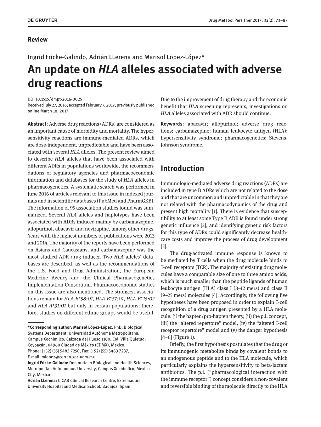 An Update on HLA Alleles Associated with Adverse Drug Reactions