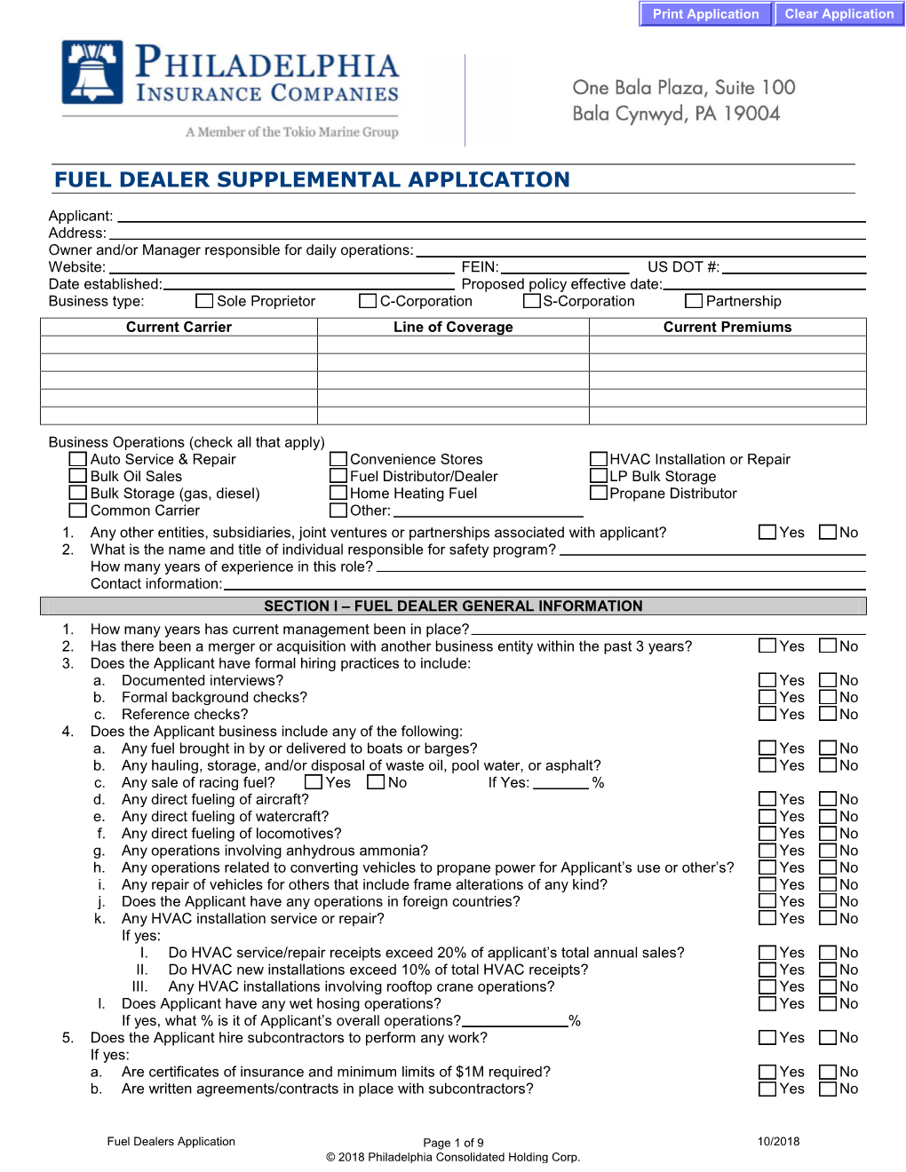 Fuel Dealer Supplemental Application