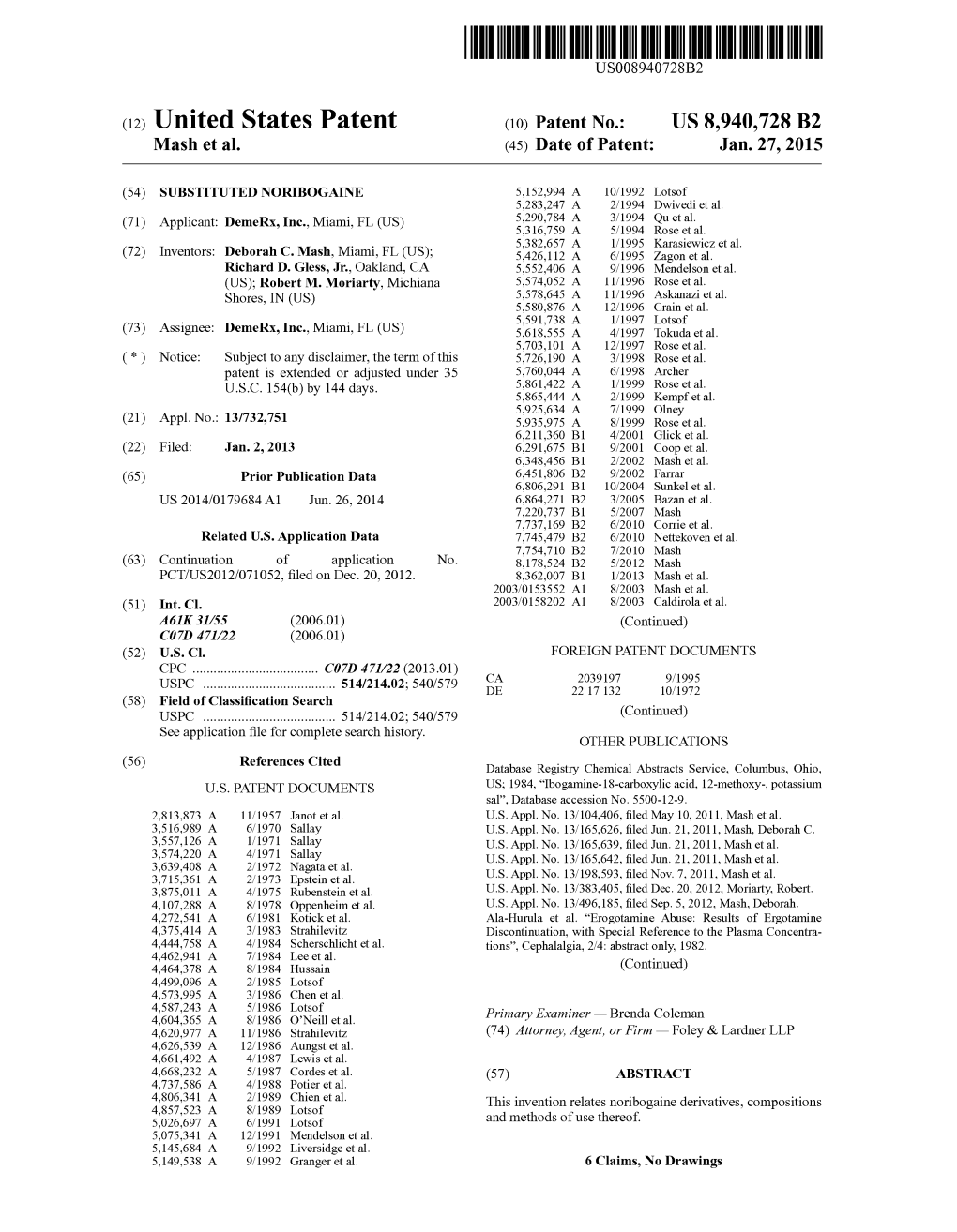 (12) United States Patent (10) Patent No.: US 8,940,728 B2