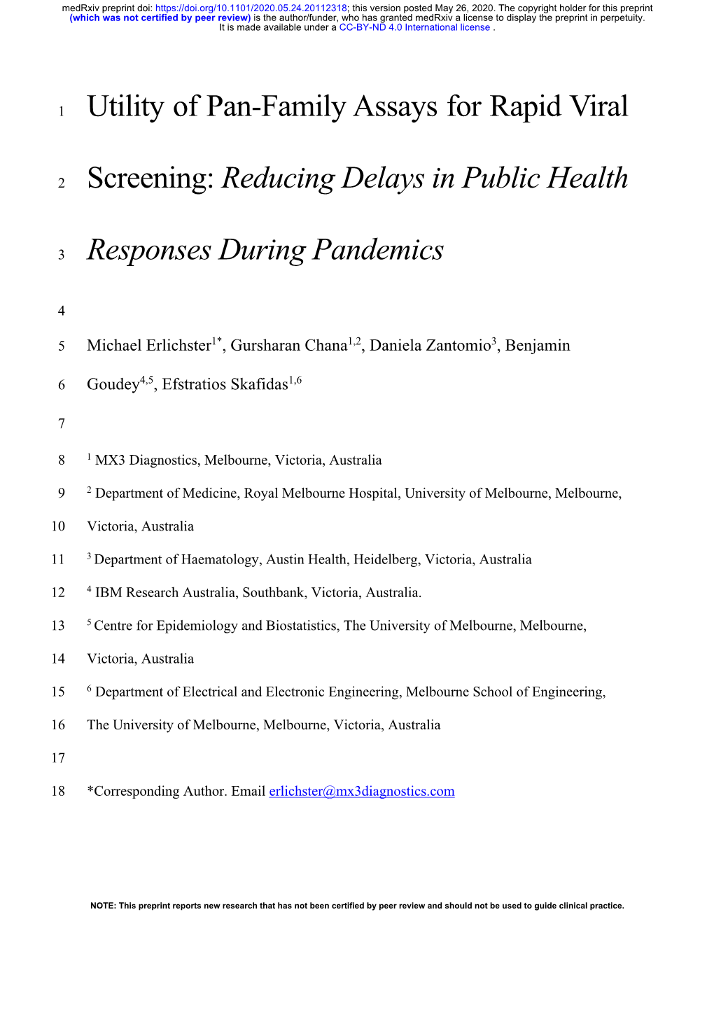 Utility of Pan-Family Assays for Rapid Viral Screening