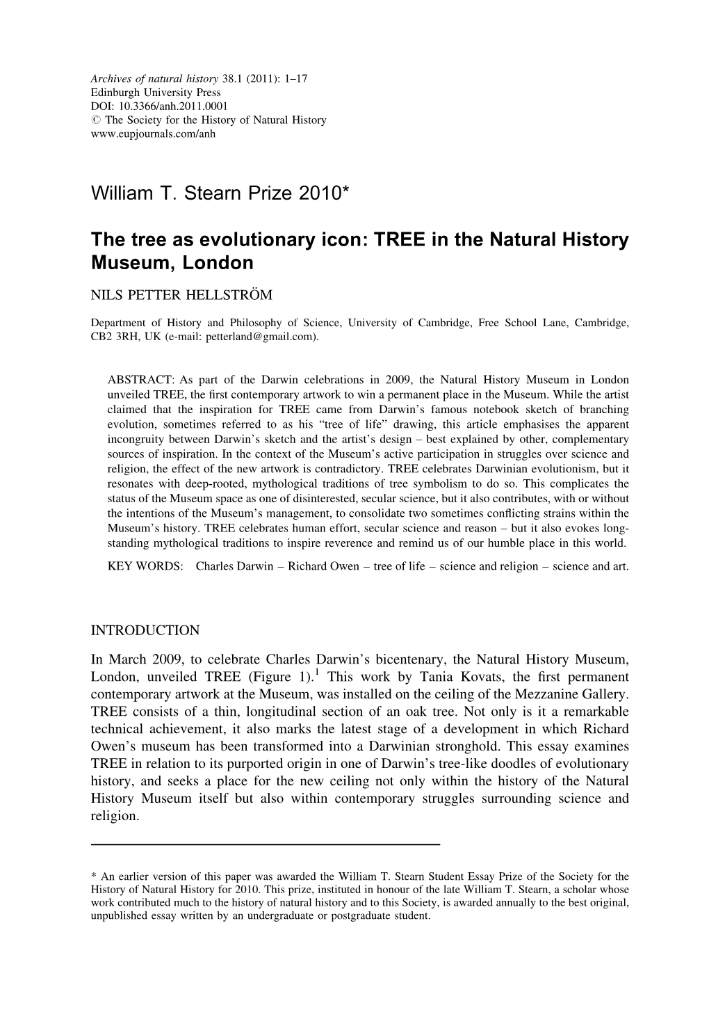 William T. Stearn Prize 2010* the Tree As Evolutionary Icon