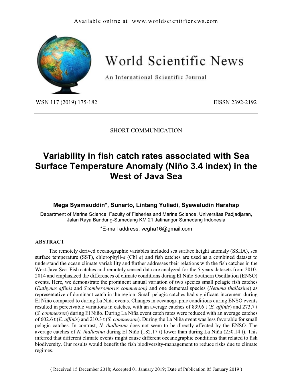 (Niño 3.4 Index) in the West of Java Sea