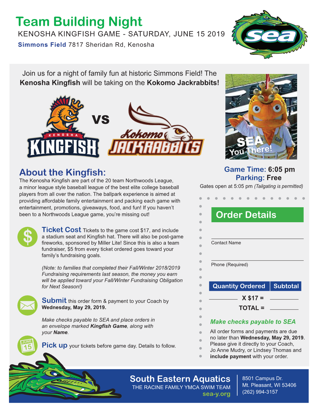 Team Building Night KENOSHA KINGFISH GAME - SATURDAY, JUNE 15 2019 Simmons Field 7817 Sheridan Rd, Kenosha