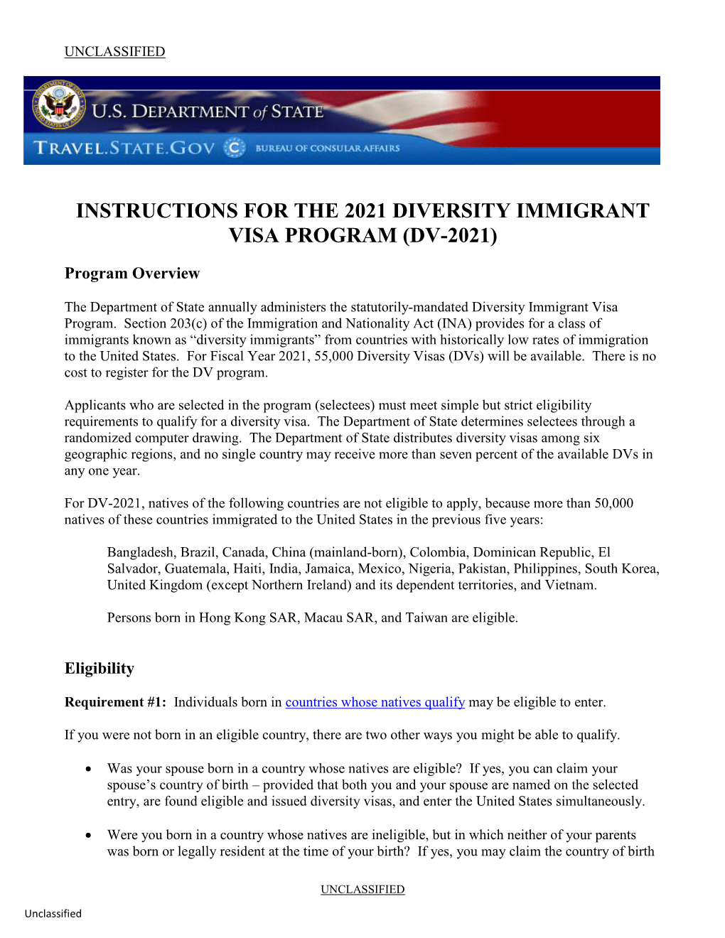 Instructions for the 2021 Diversity Immigrant Visa Program (Dv-2021)