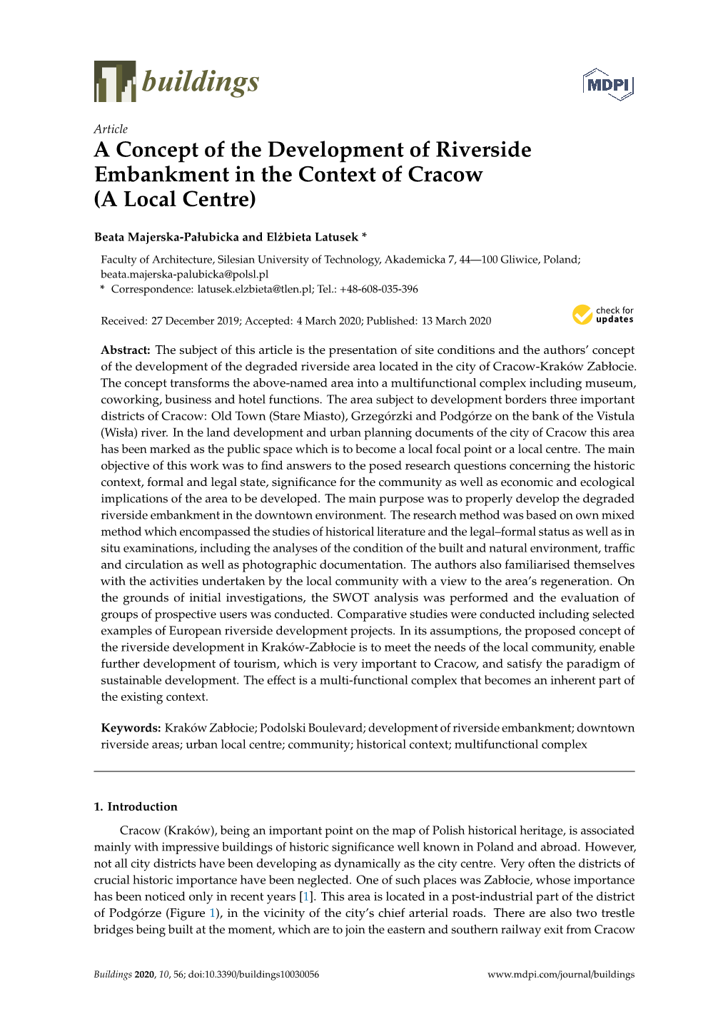 A Concept of the Development of Riverside Embankment in the Context of Cracow (A Local Centre)