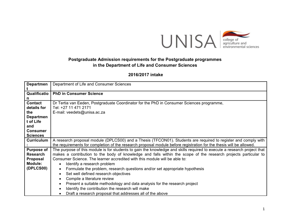 Postgraduate Admission Requirements for the Postgraduate Programmes in the Department