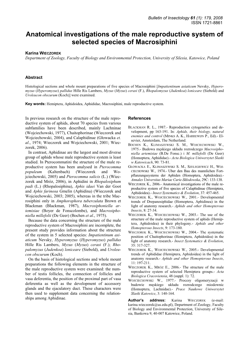 Anatomical Investigations of the Male Reproductive System of Selected Species of Macrosiphini