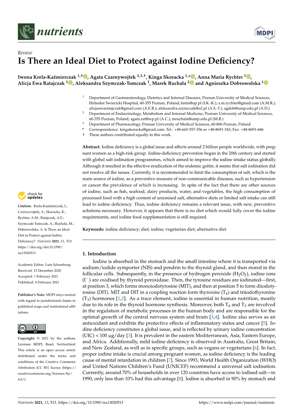 Is There an Ideal Diet to Protect Against Iodine Deficiency?