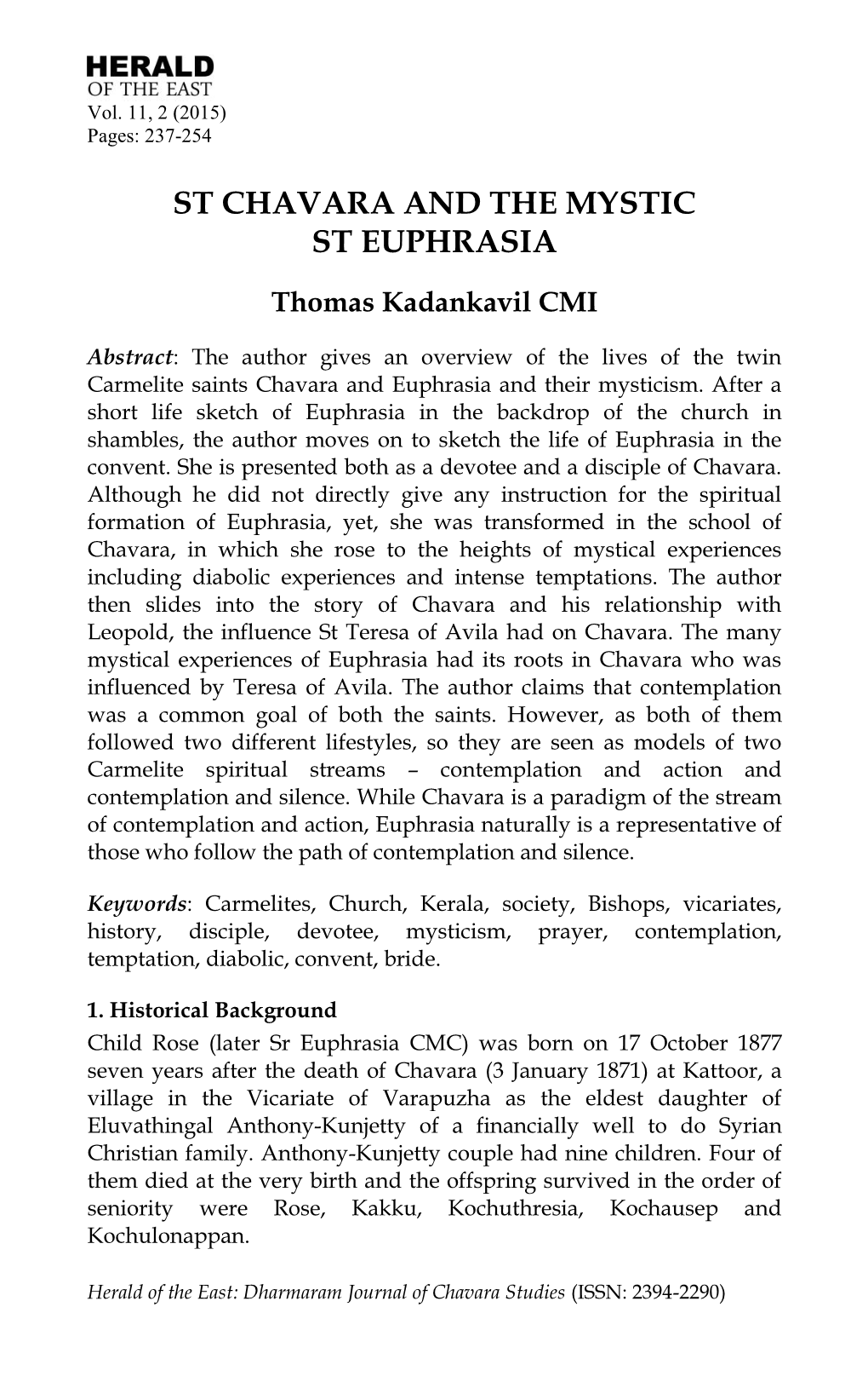 St Chavara and the Mystic St Euphrasia