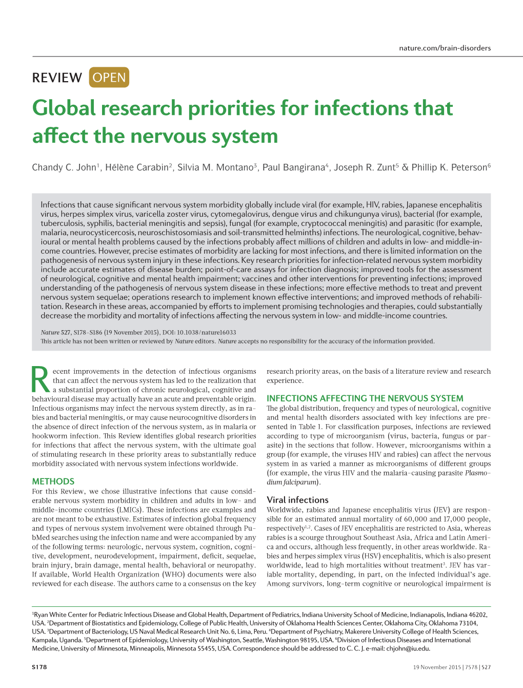 Global Research Priorities for Infections That Affect the Nervous System