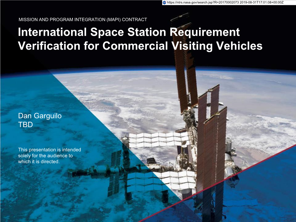 International Space Station Requirement Verification for Commercial Visiting Vehicles