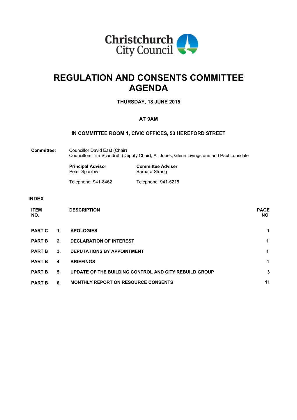 Regulations and Consents Committee 18 June 2015