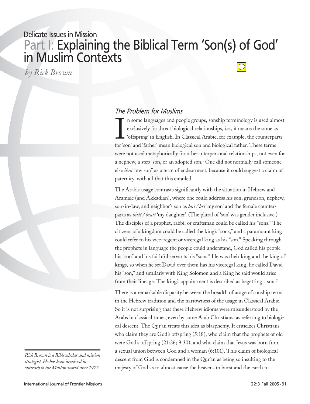 Part I: Explaining the Biblical Term 'Son(S) of God' in Muslim Contexts