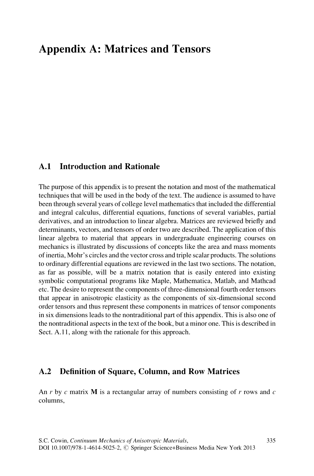 Appendix A: Matrices and Tensors