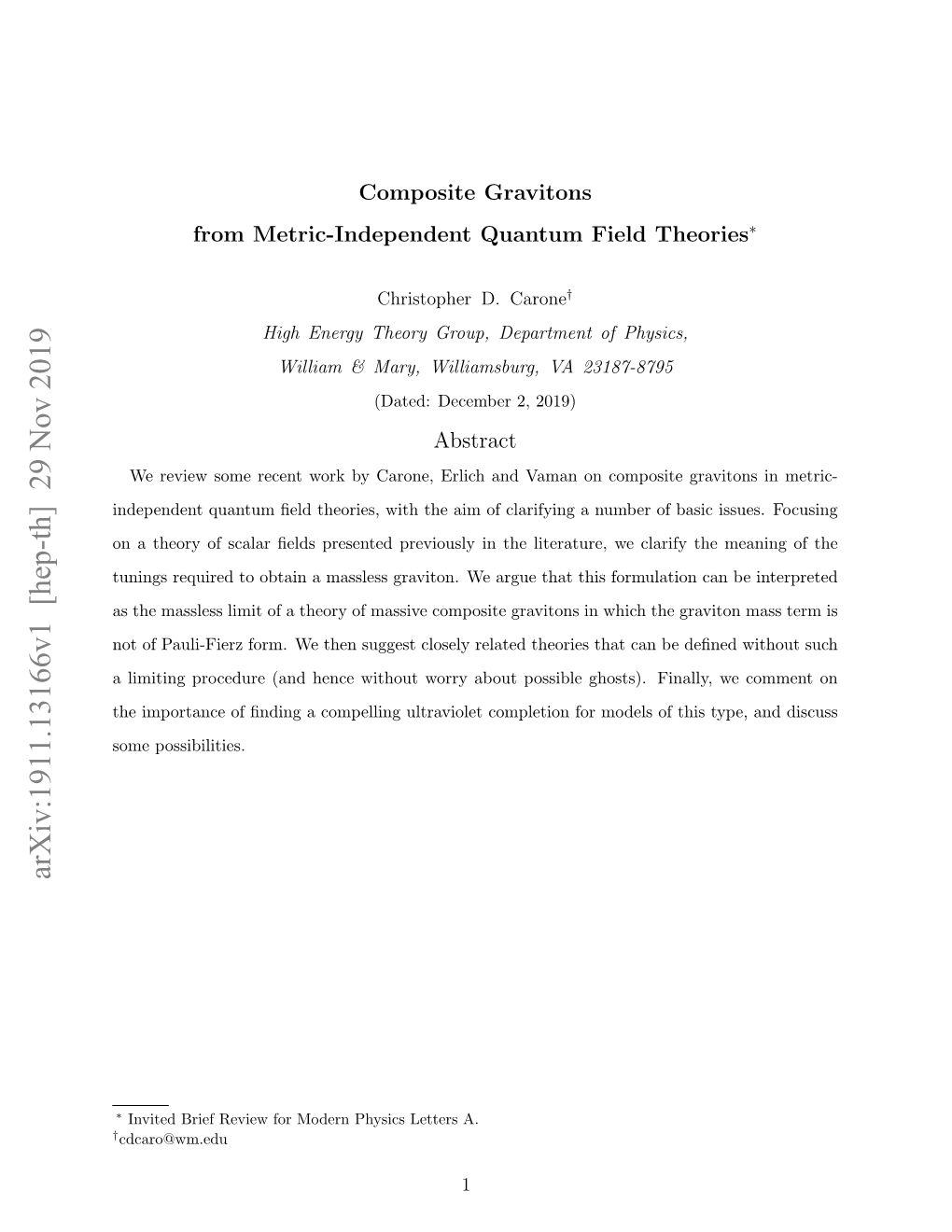 Arxiv:1911.13166V1 [Hep-Th] 29 Nov 2019