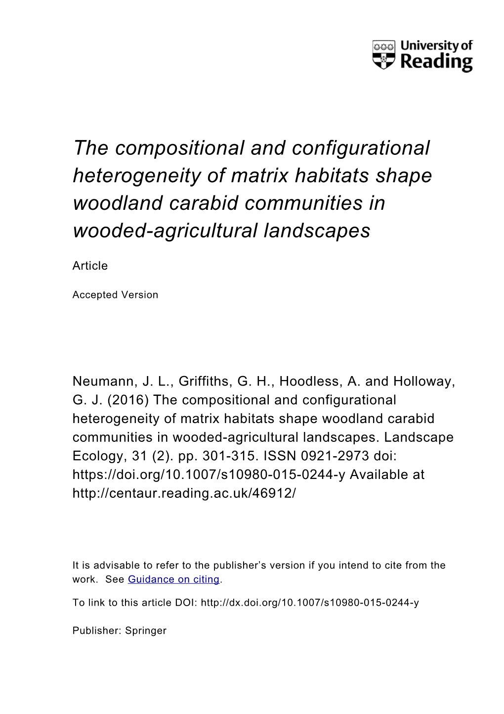 The Compositional and Configurational Heterogeneity of Matrix Habitats Shape Woodland Carabid Communities in Wooded-Agricultural Landscapes