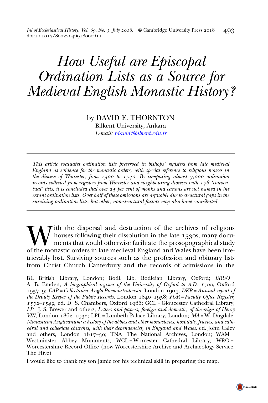 How Useful Are Episcopal Ordination Lists As a Source for Medieval English Monastic History?