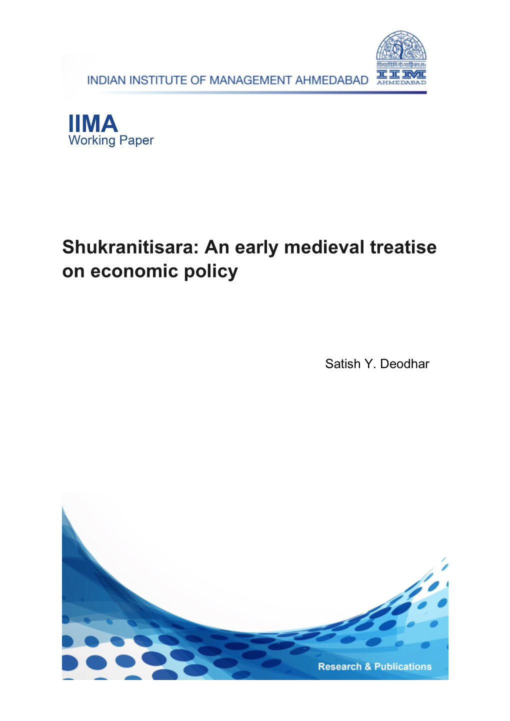 Shukranitisara: an Early Medieval Treatise on Economic Policy