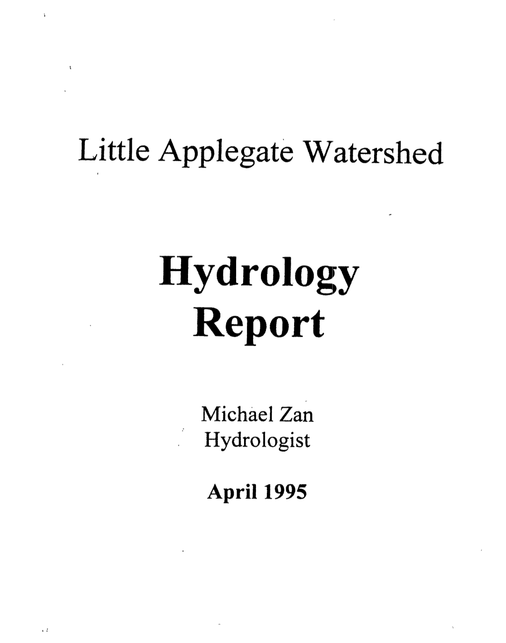 Little Applegate Hydrology Report