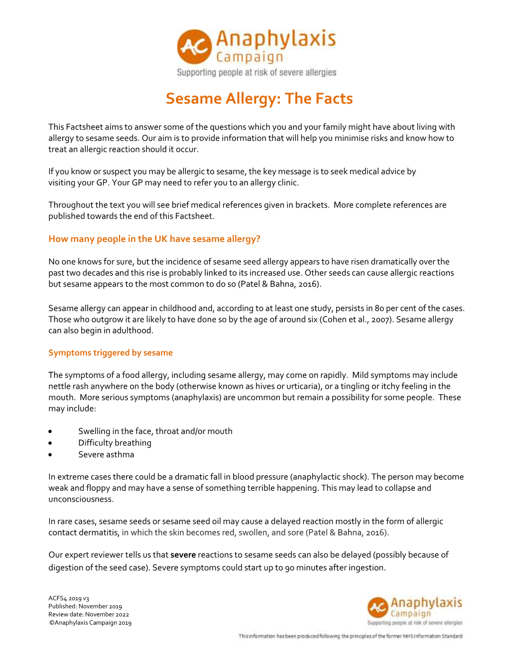 Sesame Allergy: the Facts