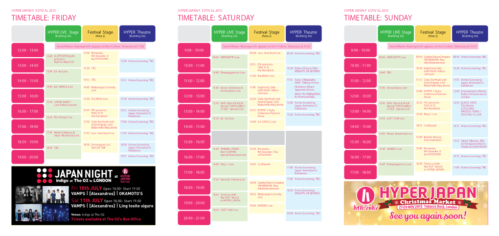 Timetable: Friday Timetable: Saturday Timetable: Sunday