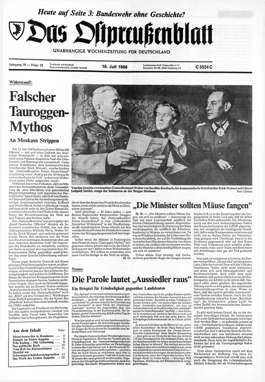 Falscher Tauroggen- Mythos an Moskaus Strippen