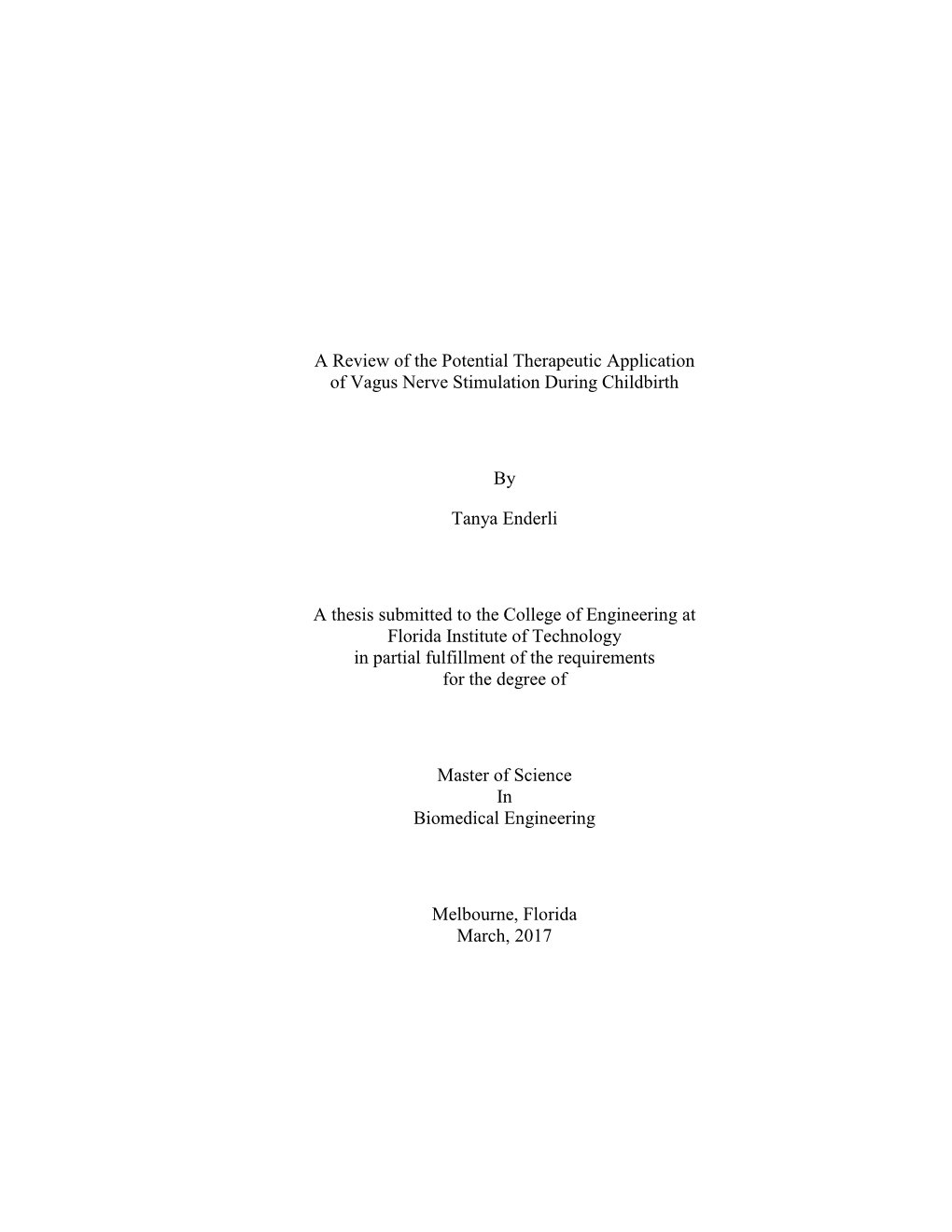 A Review of the Potential Therapeutic Application of Vagus Nerve Stimulation During Childbirth