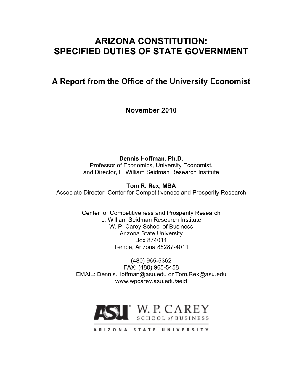 Arizona Constitution: Specified Duties of State Government