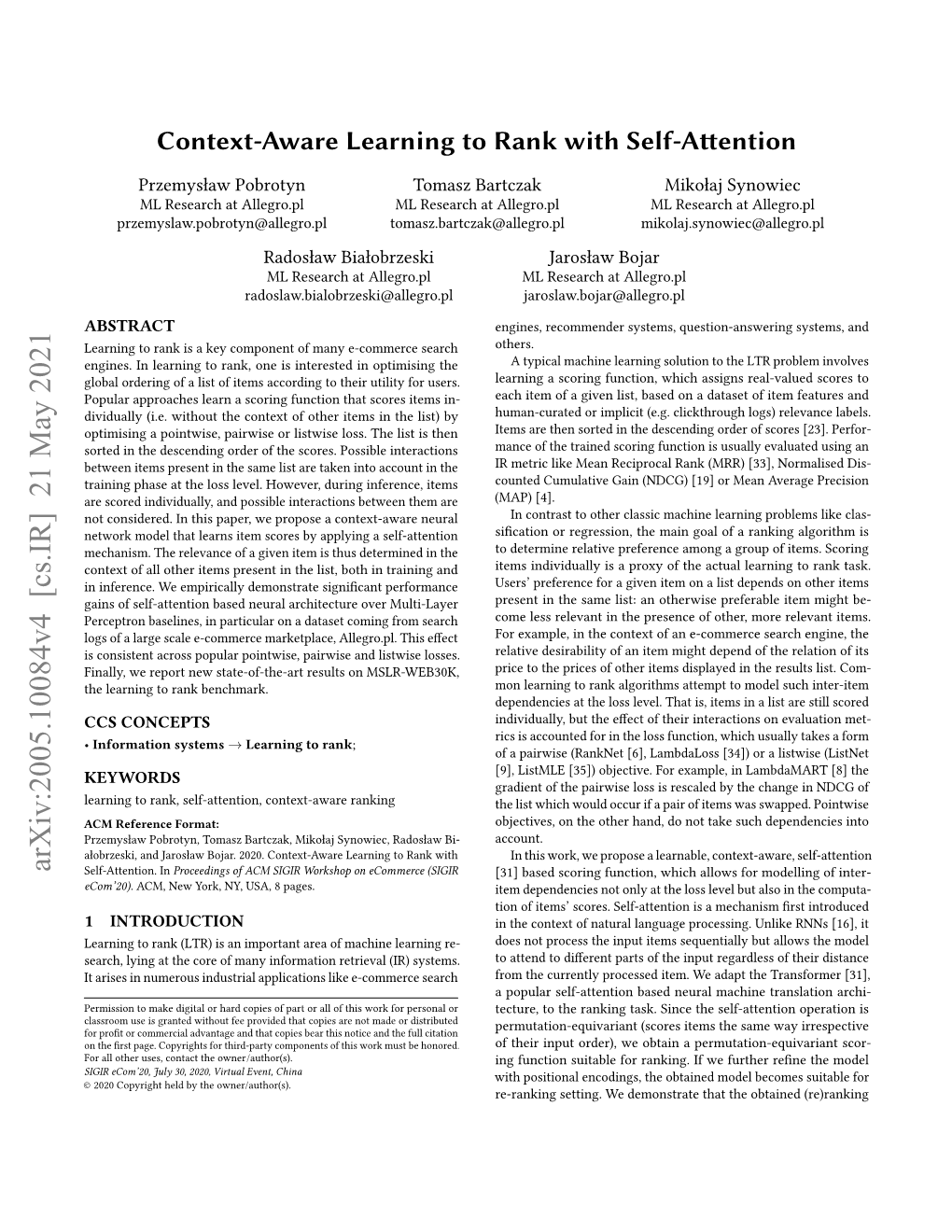 Context-Aware Learning to Rank with Self-Attention