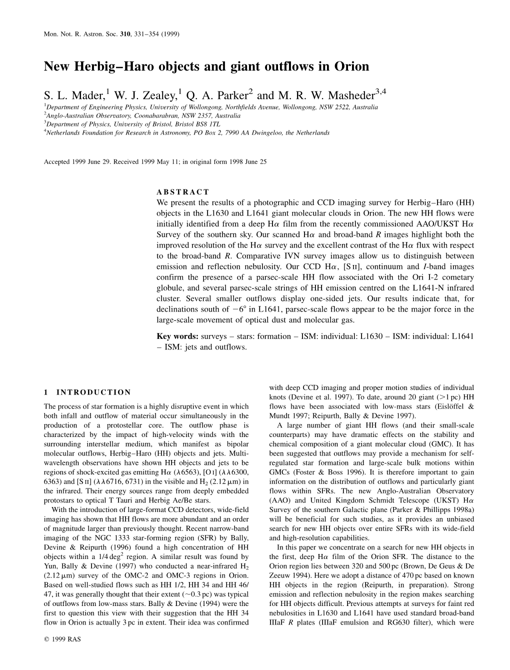 New Herbig±Haro Objects and Giant Outflows in Orion