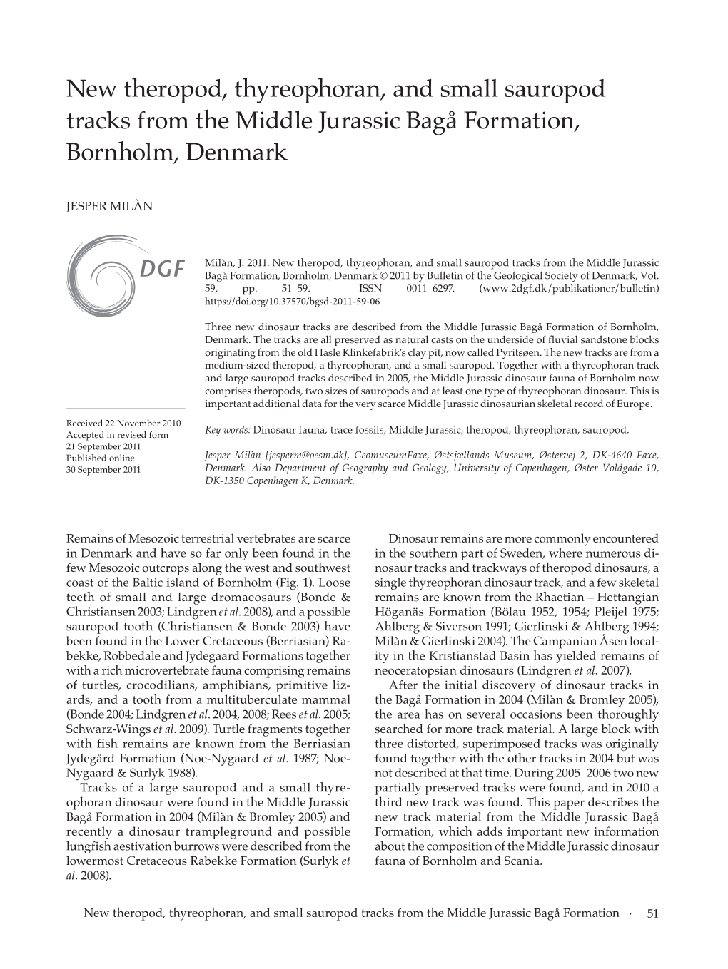 New Theropod, Thyreophoran, and Small Sauropod Tracks from the Middle Jurassic Bagå Formation, Bornholm, Denmark