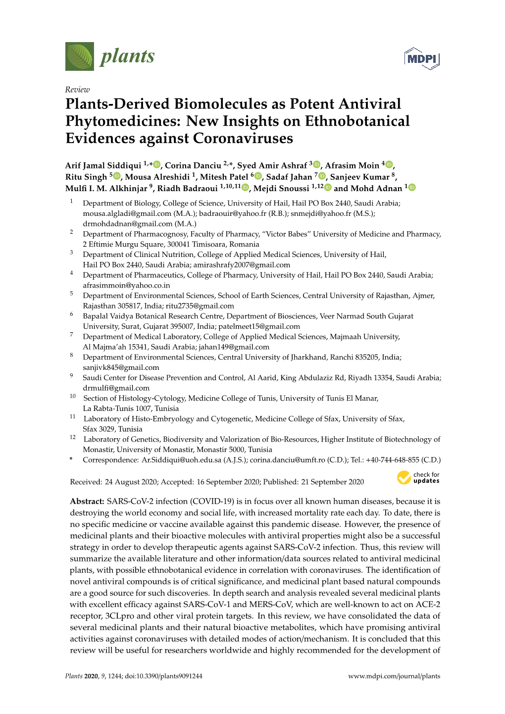 Plants-Derived Biomolecules As Potent Antiviral Phytomedicines: New Insights on Ethnobotanical Evidences Against Coronaviruses