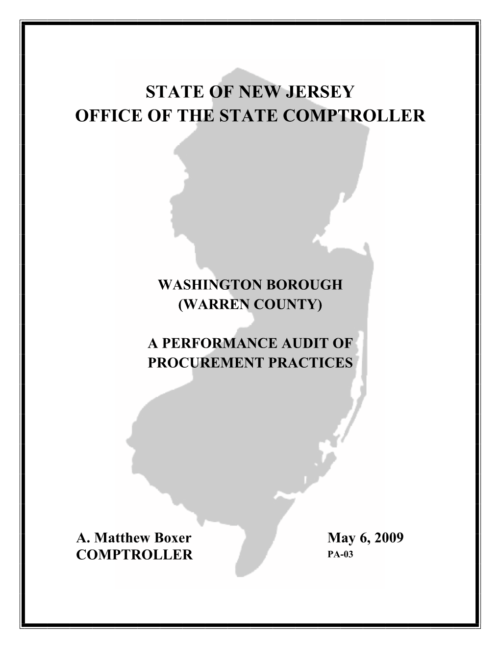 State of New Jersey Office of the State Comptroller
